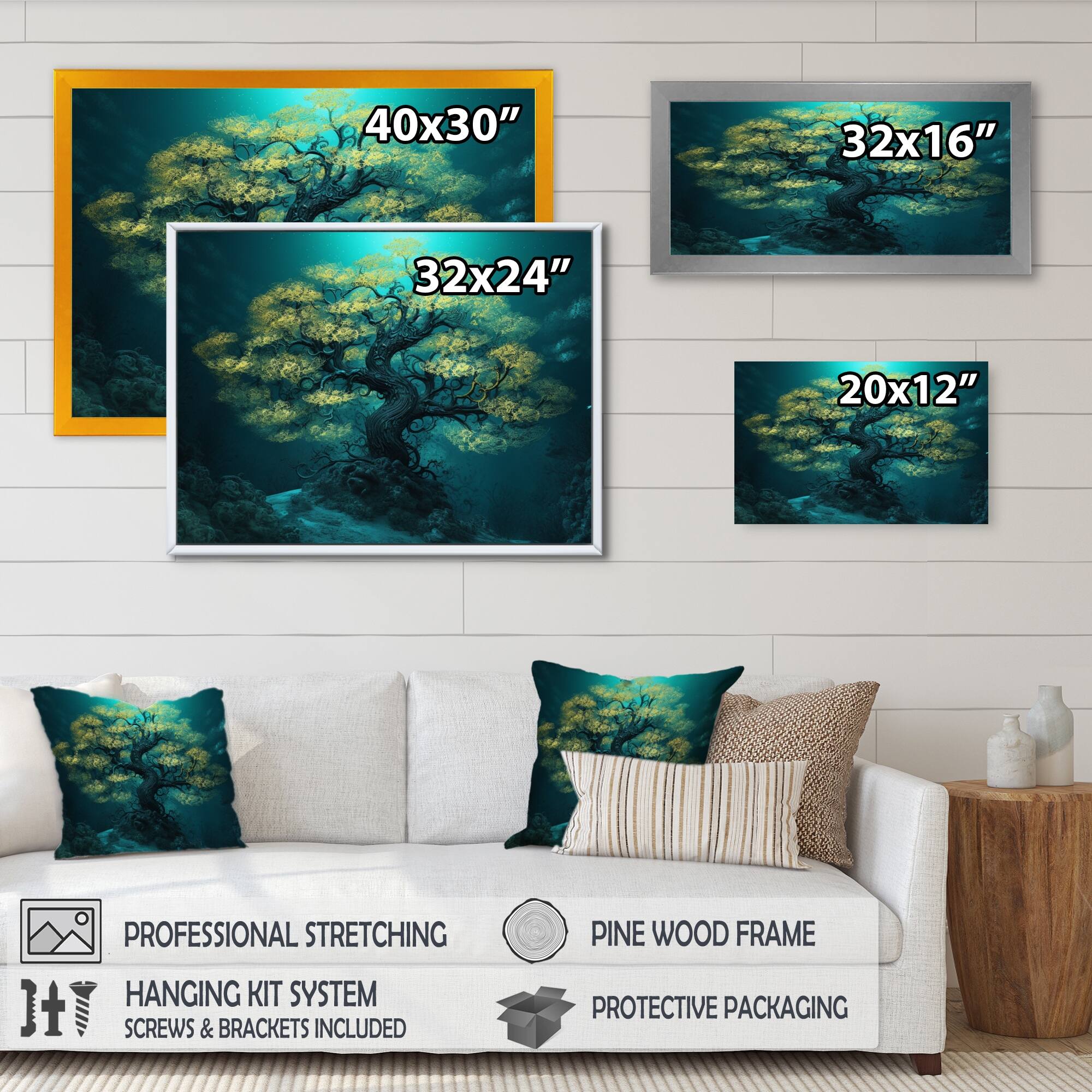 Designart "Glowing Bonsai Tree I" Tree Floral Framed Canvas Wall Art